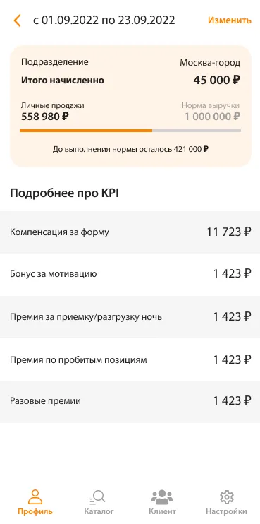 Экран KPI в приложении